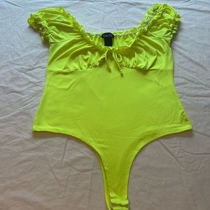 Rue 21 neon yellow ruffle body suit